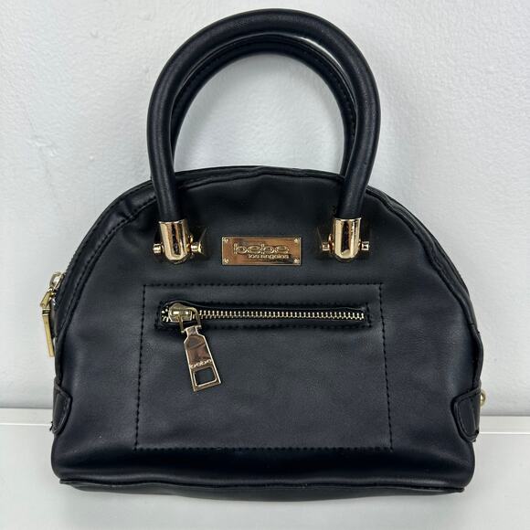 Bebe Los Angeles Womens Top Handle Gold Hardware Small Black Handbag Purse - Picture 1 of 11